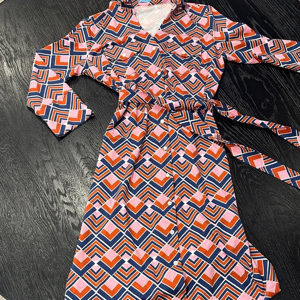 Geometric Long Sleeve Dress - Multicolor - Picture 1 of 4